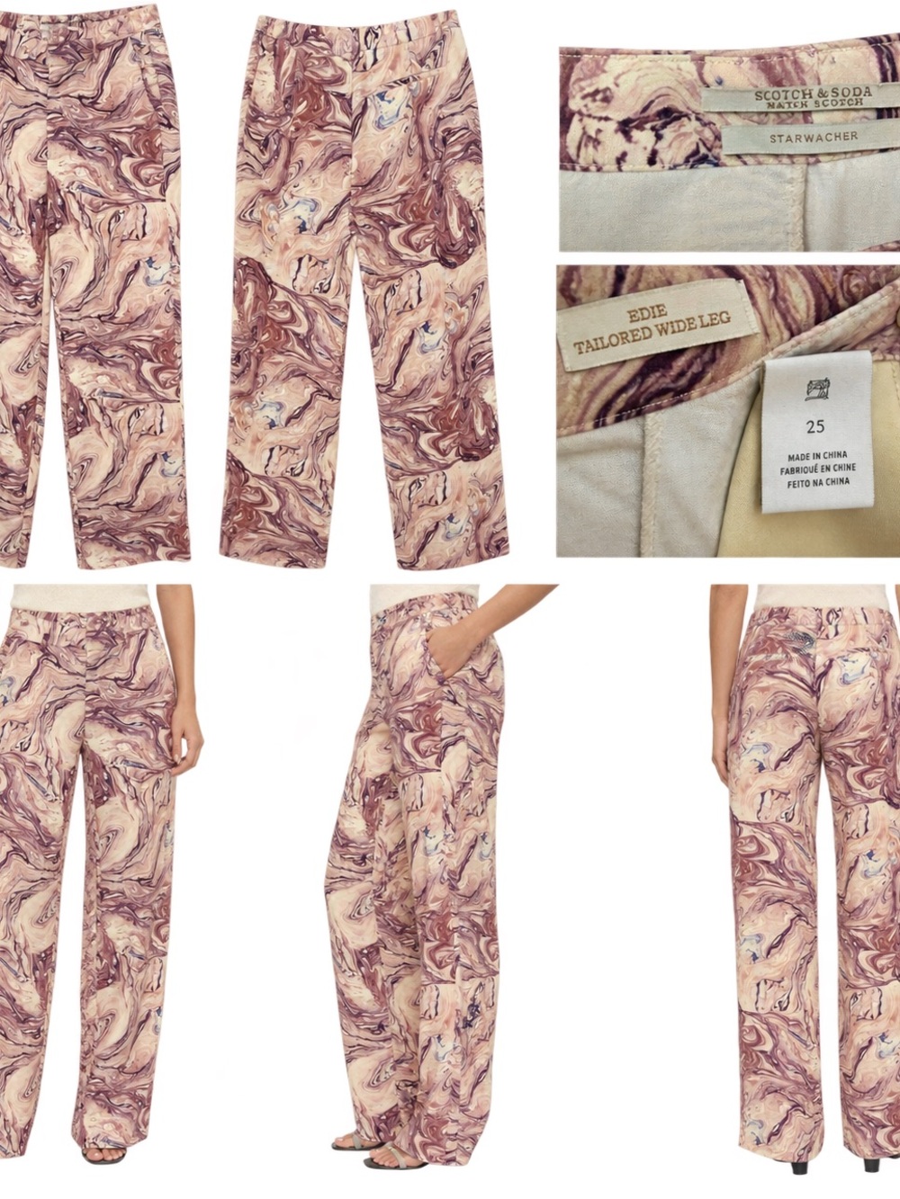 Scotch & Soda Wide Leg Pants in Pink Marble Swirl